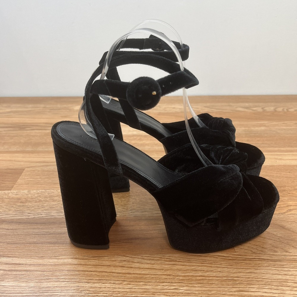 ASOS Design Natia Knotted Platform Heeled Sandals Black Velvet Women's Size 11‎